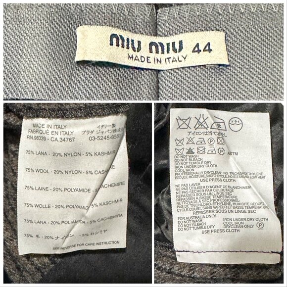Miu Miu Wool Cashmere Check plaid Cropped Pants Gray Straight Leg IT 44 (US 8) - Picture 3 of 12